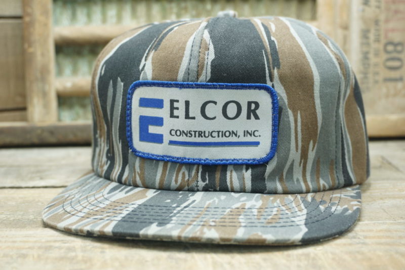 VINTAGE ELCOR CONSTRUCTION SNAPBACK CAMO TRUCKER HAT