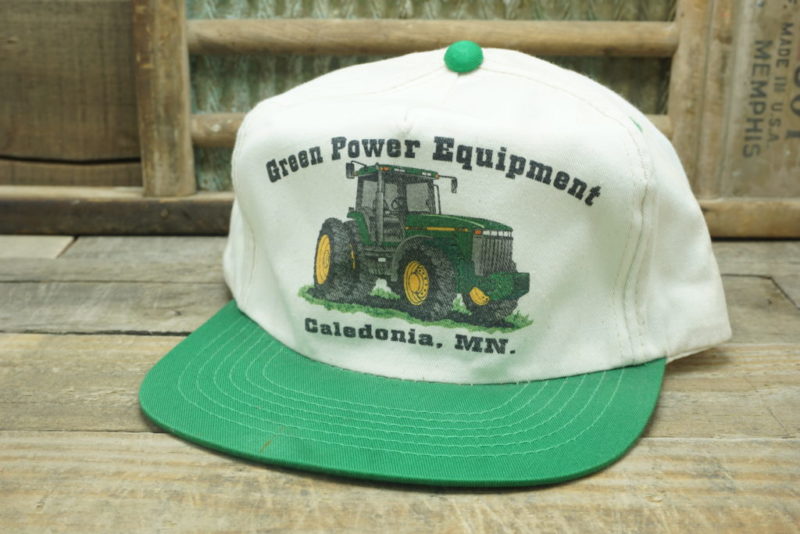 Vintage John Deere Green Power Equipment Caledonia, MN Snapback Trucker Hat Cap