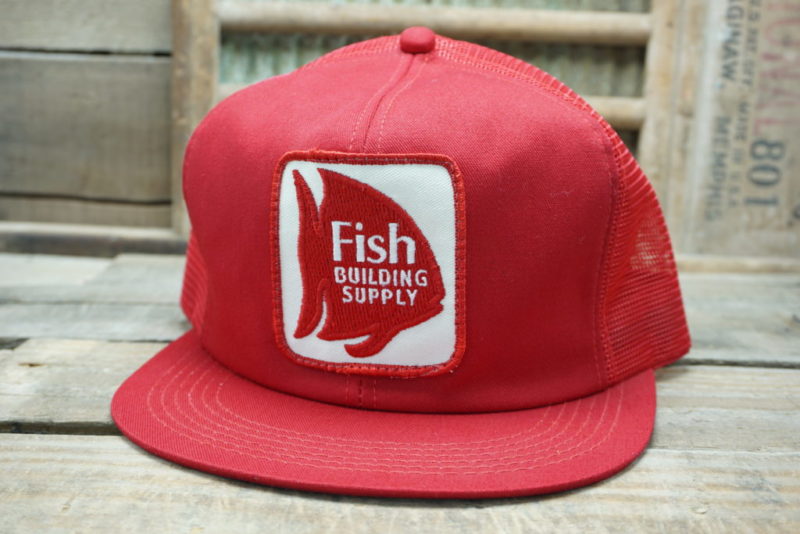 Vintage FISH BUILDING SUPPLY Snapback Trucker Hat Cap