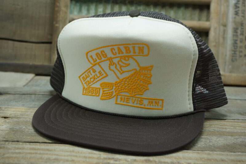 Vintage LOG CABIN 1989 Nevis MNMesh Snapback Trucker Hat Cap
