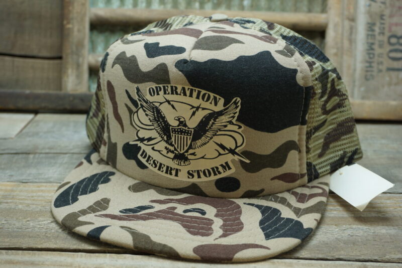 Vintage Operation Desert Storm Camo Mesh Snapback Trucker Hat Cap