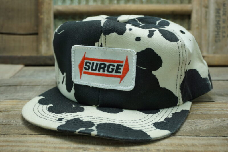 Vintage Surge Milker Babson Bros. Snapback Trucker Hat Cap Patch America's Legend Made in USA Cow Print