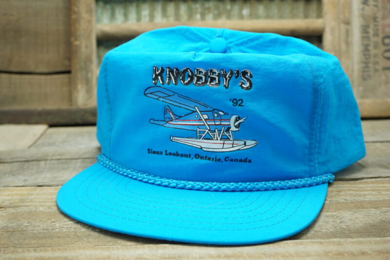 Vintage Knobby's Fly-In Camps 1992 Sioux Lookout Ontario Canada Snapback Trucker Hat Cap