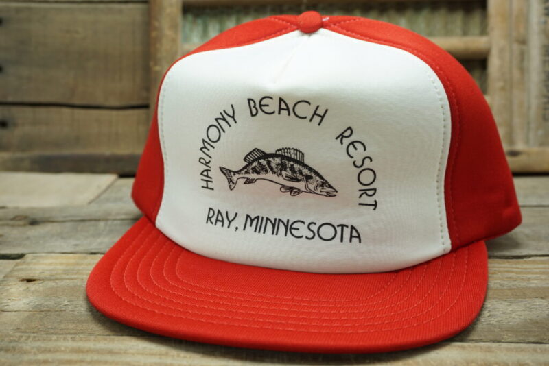 Vintage Harmony Beach Resort Ray Minnesota Snapback Trucker Hat Cap Walleye Fish Fishing Made In USA