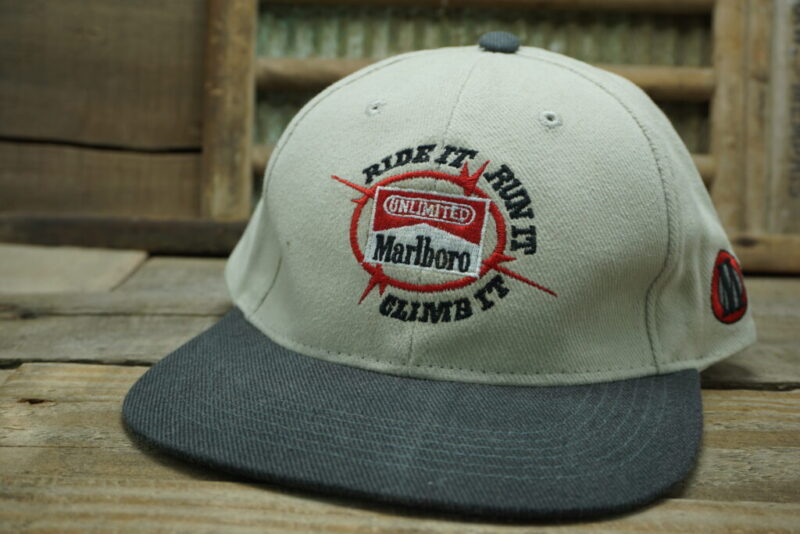 Vintage Marlboro Unlimited Strapback Trucker Hat Cap Ride It Run It Climb It Tobacco Cigarettes