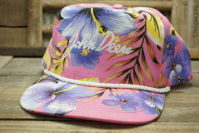 Vintage John Deere Pink Floral Snapback Trucker Hat Cap