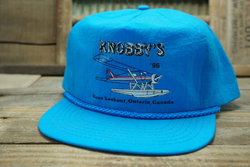 Vintage Knobby's Fly-In Camps 1996 Sioux Lookout Ontario Canada Snapback Trucker Hat Cap
