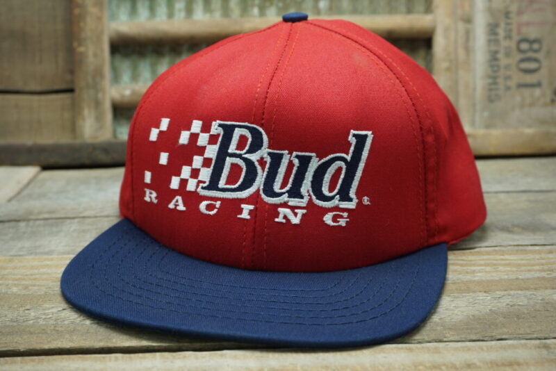 Vintage BUD Racing Budweiser Beer Snapback Trucker Hat Cap Made In USA