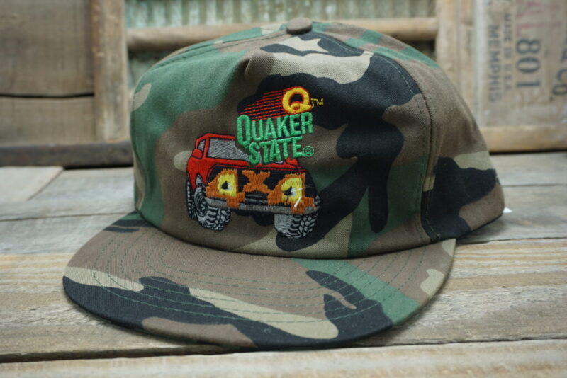 Vintage Quaker State Racing Oil 4x4 Truck Camo Snapback Trucker Hat Cap