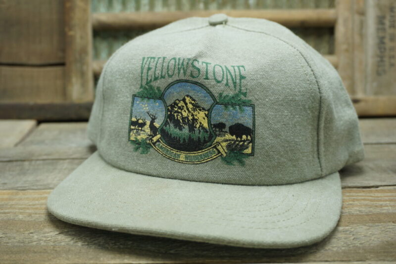 Vintage Yellowstone National Park American Wilderness Snapback Trucker Hat Cap Made In USA Wyoming