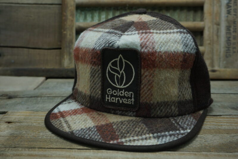 Vintage GOLDEN HARVEST Seed Winter Flap Patch Kap King Snapback Trucker Hat Cap Plaid