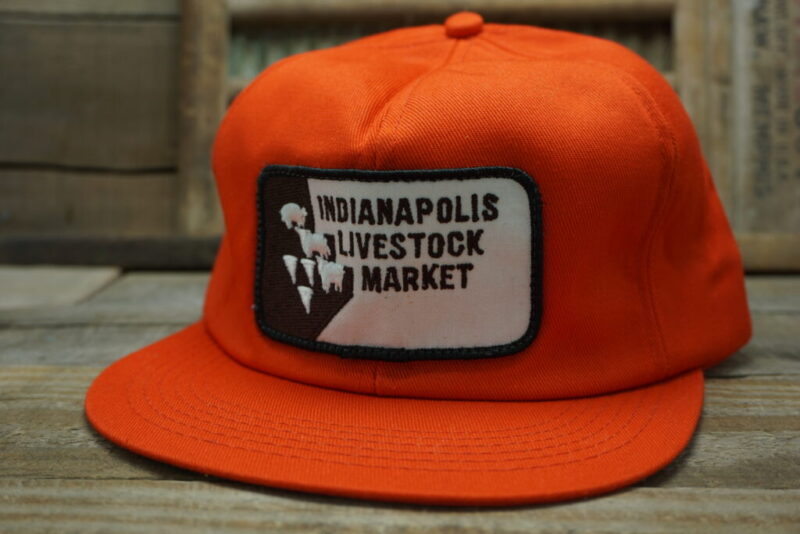Vintage INDIANAPOLIS LIVESTOCK MARKET Snapback Trucker Hat Cap Patch K BRAND Made In USA