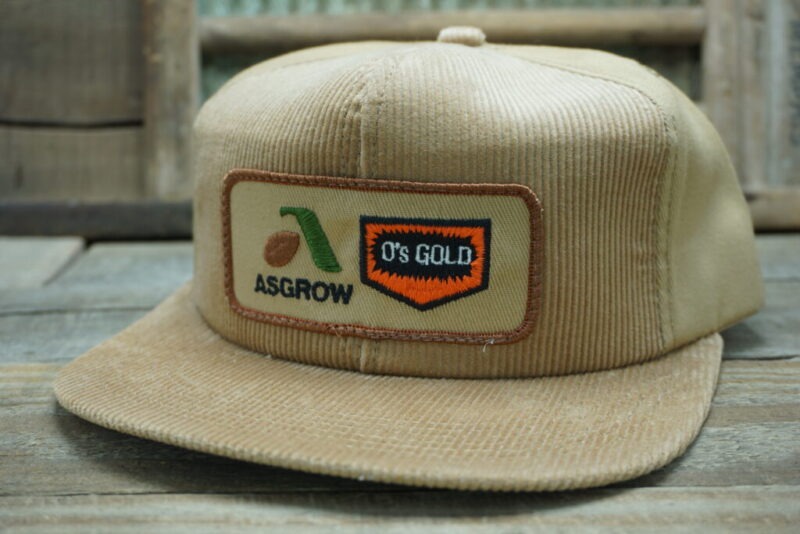 Vintage ASGROW O's GOLD Snapback Trucker Hat Cap Corduroy Patch Made In USA