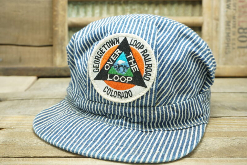 Vintage Georgetown Loop Railroad Colorado Engineer Conductor Hat Striped Cap Large Over the Loop Patch