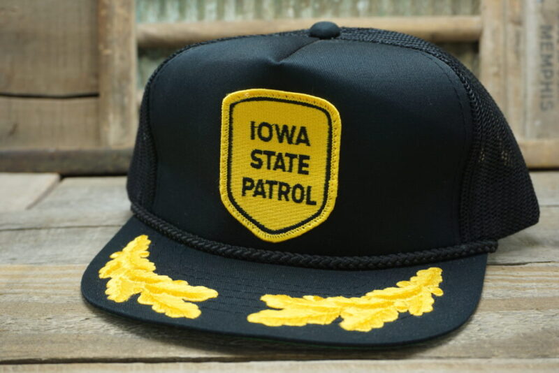 Vintage IOWA State Patrol Gold Leaf Mesh Snapback Trucker Hat Cap Patch