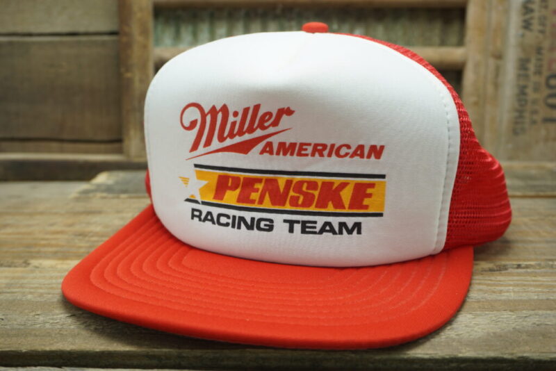 Vintage MILLER BEER PENSKE Racing Team Mesh Snapback Trucker Hat Cap