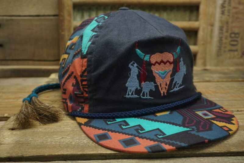 Vintage Colorado Leisure Sports Calf Roping Aztec Horsehair Snapback Trucker Hat Cap