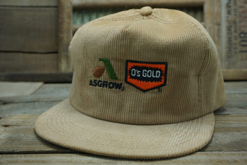 Vintage Asgrow O's Gold Seed Corduroy Snapback Trucker Hat Cap K Products Made In USA