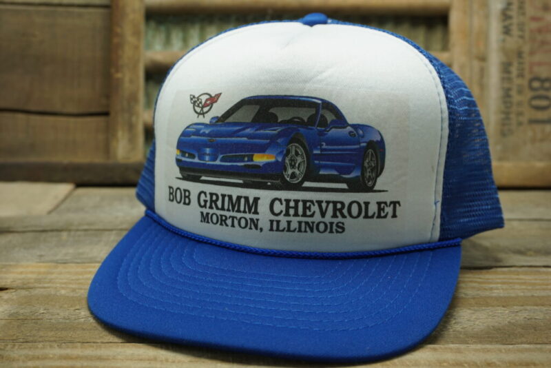 Vintage Bob Grimm Corvette Chevrolet Morton Illinois Mesh Snapback Trucker Hat Cap