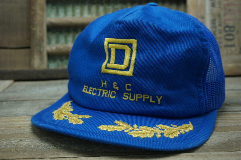 Vintage Square D H & C Electric Supply Mesh Gold Leaf Snapback Trucker Hat Cap Louisville MFG CO Made In USA