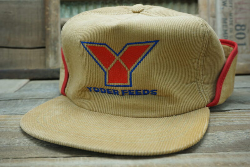 Vintage Yoder Feeds Corduroy Winter Flaps Snapback Trucker Hat Cap Made in USA