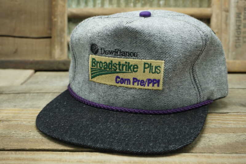 Vintage Dow Elanco Broadstrike Plus Corn Pre/PPI Denim Snapback Trucker Hat Cap Rope K Products Made In USA