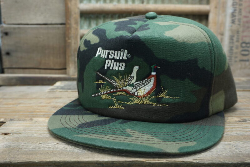 Vintage Pursuit Plus Pheasants Camo Snapback Trucker Hat Cap K Products Made In USA