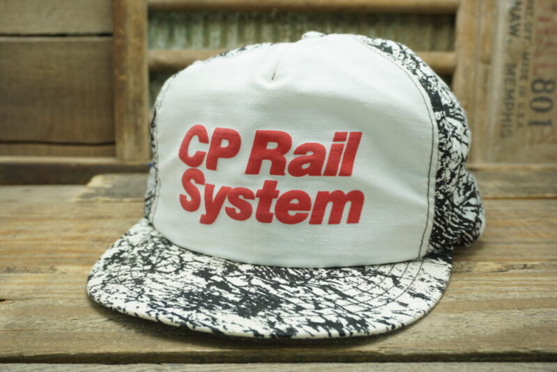 Vintage CP Rail System Canadian Pacific Railway RailroadSnapback Trucker Hat Cap Splatter Made In USA