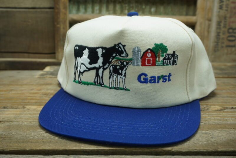 Vintage Garst Seed Farm Cows Snapback Trucker Hat Cap K Products Made In USA