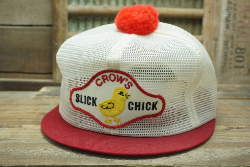 Vintage Crow's Slick Chick Ladies Pom Pom Short Bill Full All Mesh Patch Snapback Trucker Hat Cap K Brand Made in USA