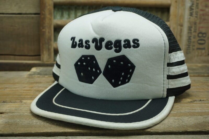 Vintage Las Vegas Dice 3 Stripes Three Stripe Mesh Snapback Trucker Hat Cap