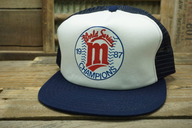Vintage World Series Minnesota Twins Champions 1987 Mesh Snapback Trucker Hat Cap MLB Made In USA