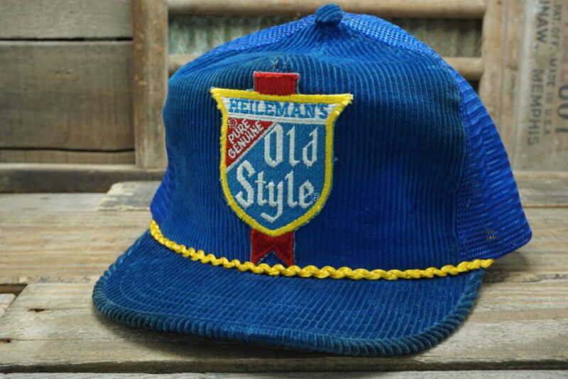 Vintage Heileman's Old Style Beer Corduroy Mesh Patch Rope Snapback Trucker Hat Cap Made In USA