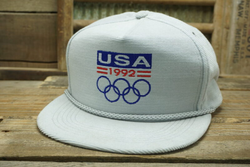 Vintage USA 1992 Barcelona '92 Corduroy Olympics Strapback Trucker Hat Cap Made In USA