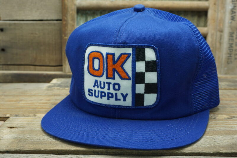 Vintage OK Auto Supply Mesh Patch Snapback Trucker Hat Cap K Products Made In USA