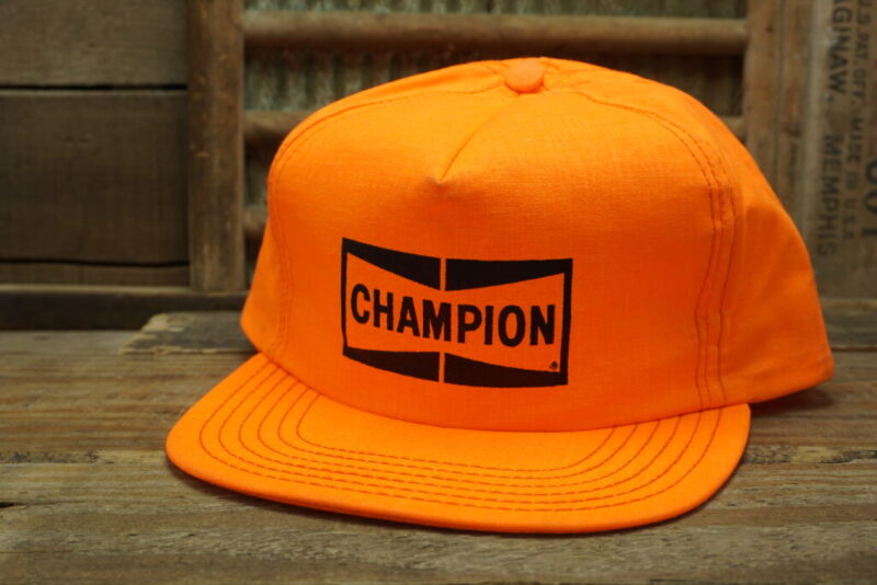 Vintage Champion Auto Parts Blaze Orange Snapback Trucker Hat Cap Made In USA