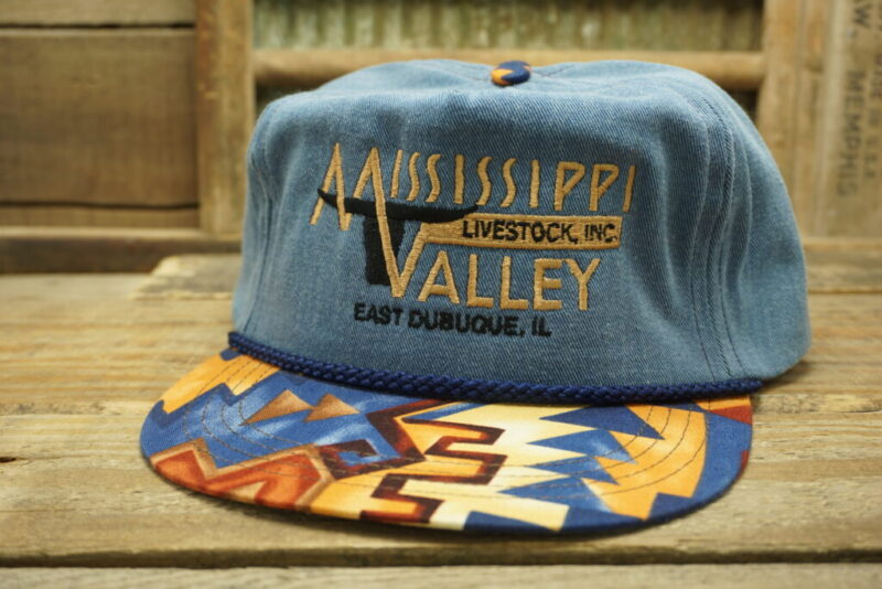 Vintage Mississippi Valley Livestock INC East Dubuque Il Illionis Denim Snapback Trucker Hat Cap Made In USA