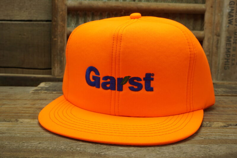 Vintage Garst Seed Snapback Trucker Hat Cap Legend Made In USA Blaze Orange