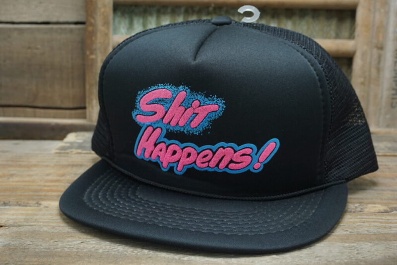 Vintage Shit Happens Mesh Snapback Trucker Hat Cap