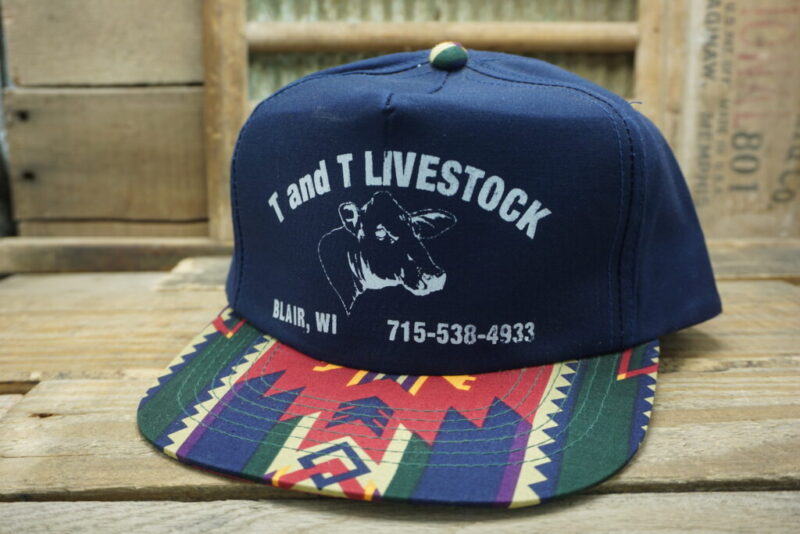 Vintage T and T Livestock Blair Wisconsin WI 715-538-4933 Snapback Trucker Hat Cap