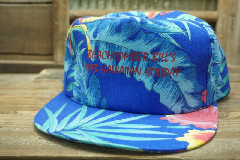Vintage Beachcomber Bill's 1993 Hawaiian Floral Snapback Trucker Hat Cap America's Legend Made In USA