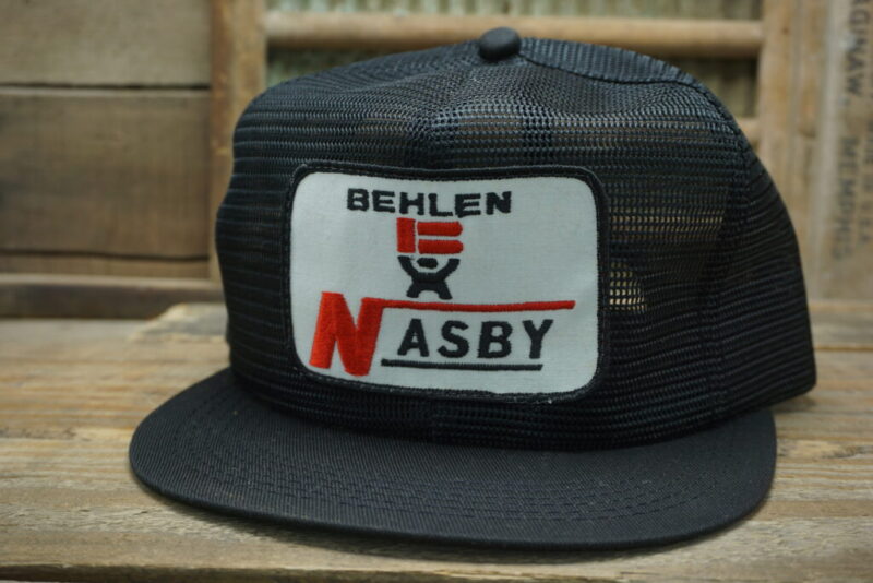 Vintage Nasby Behlen Building Systems All Full Mesh Patch Snapback Trucker Hat Cap K Brand Made In USA