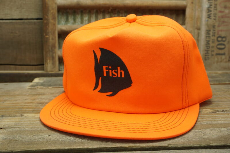 Vintage Fish Building Supply blaze Orange Snapback Trucker Hat Cap K Products Made In USA