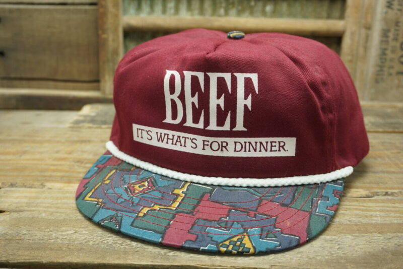 Vintage Beef It's What's For Dinner Snapback Trucker Hat Cap Heartland Headwear Made In USA