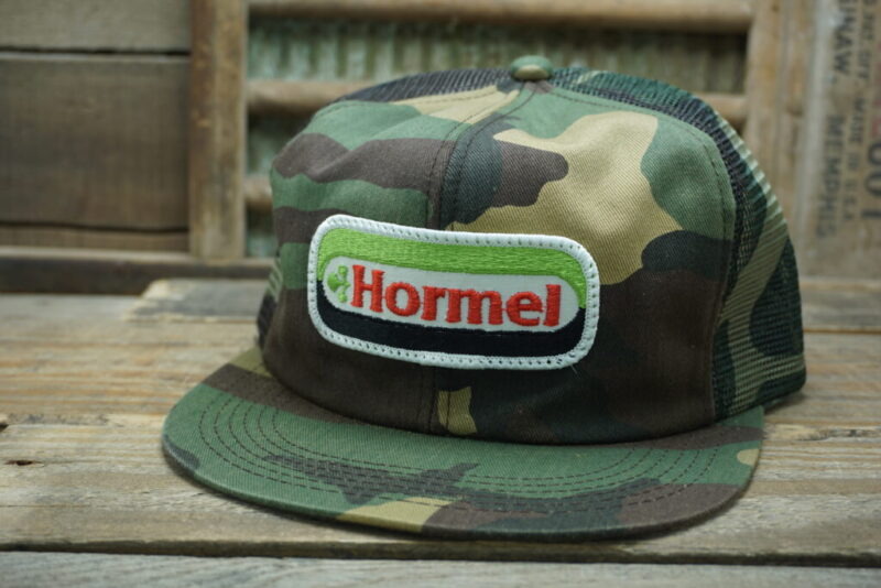 Vintage Hormel Camo Mesh Patch Snapback Trucker Hat Cap K Products Made In USA