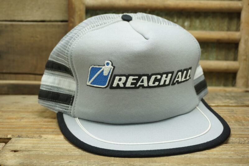 Vintage Reach All Mesh Three Stripes 3 Stripe Snapback Trucker Hat Cap Made In USA