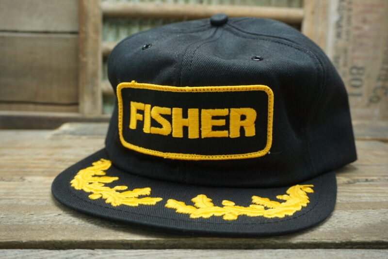 Vintage Fisher Gold Leaf Patch Snapback Trucker Hat Cap K Products Made In USA