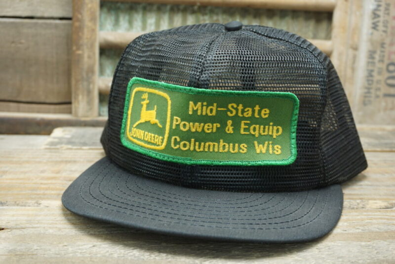 Vintage John Deere Mid-State Power & Equipment Columbus Wisconsin WI Full All Mesh Patch Snapback Trucker Hat Cap Louisville MFG CO Made In USA