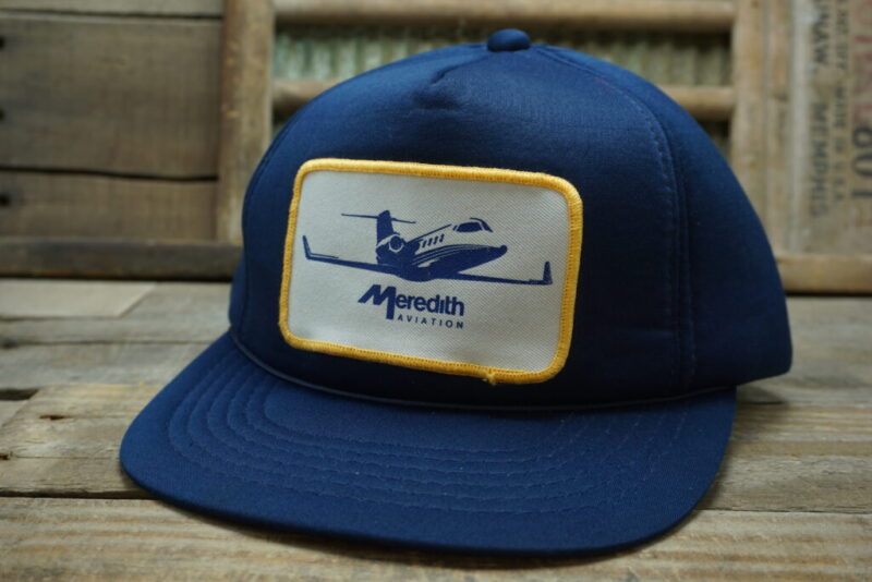 Vintage Meredith Aviation Airplane Patch Snapback Trucker Hat Cap