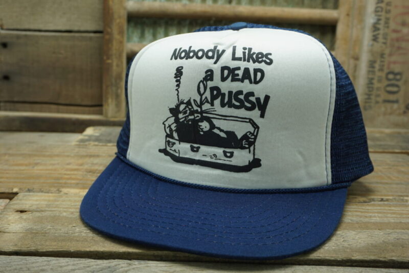 Vintage Nobody Likes a Dead Pussy Cat coffin Mesh Snapback Trucker Hat Cap